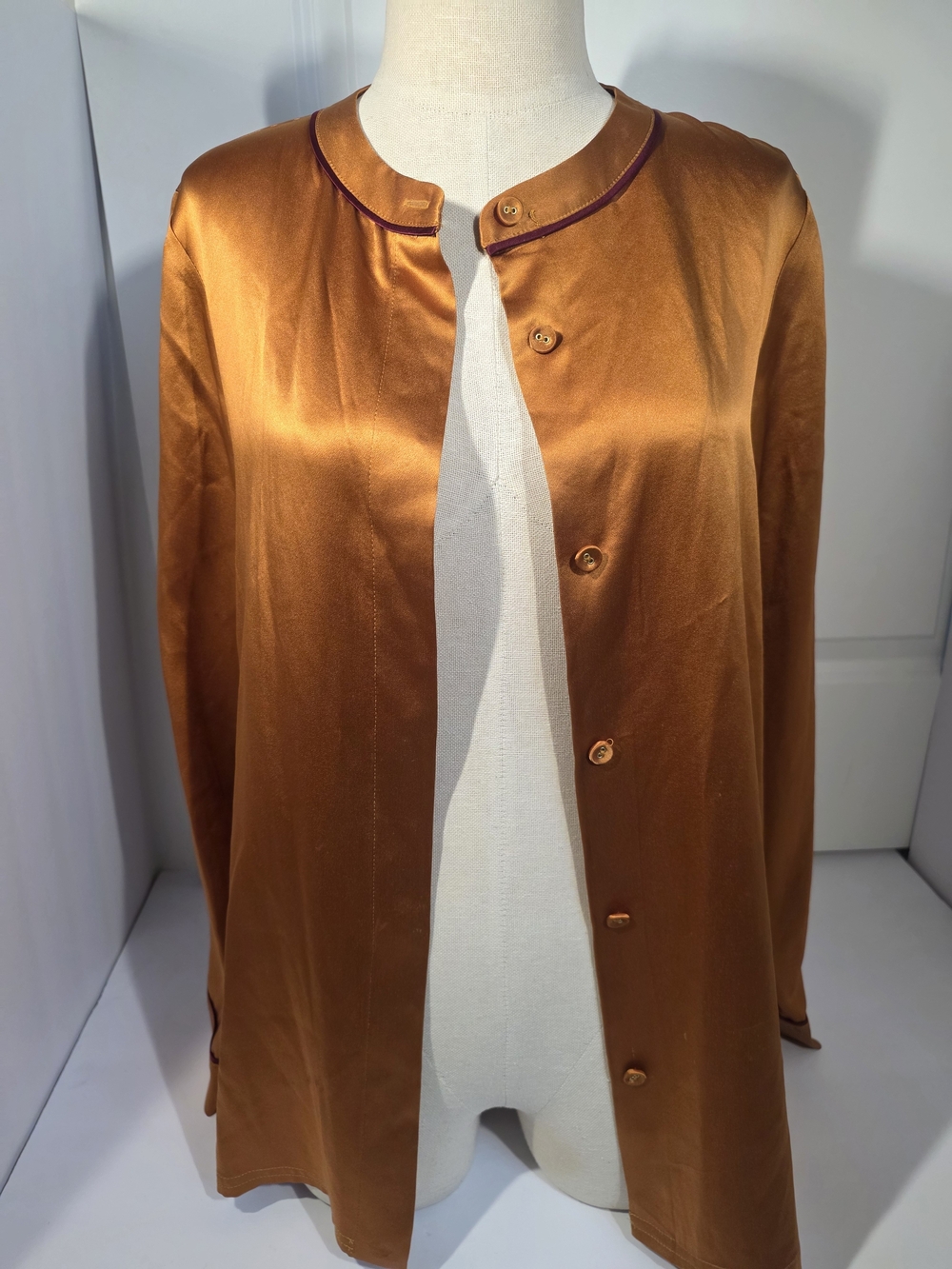 Women’s Silk Button-Front Blouse in Burnt Orange
